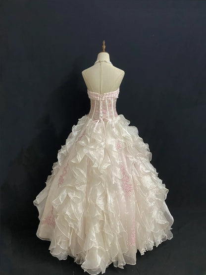 Princesses Fairytale Ball Gown Strapless Light Pink With Tiered Layers Appliqued Quince Dress Quinceanera Dresses Formal 16th Birthday Outfit RB7933