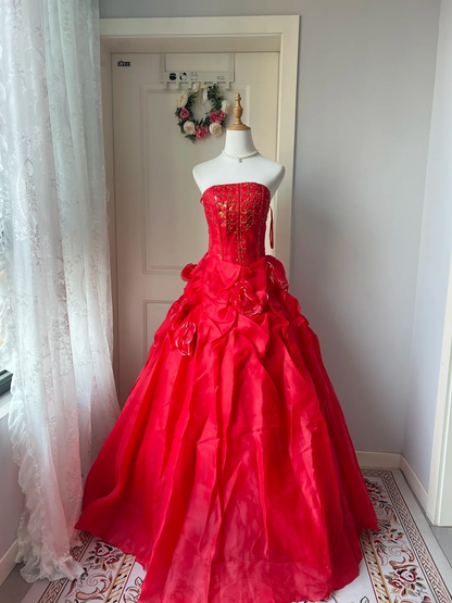 Sweet 16 Dress Ideas Ball Gown Strapless Red With Beading Ruffles Ball Gown Sweet Sixteen 16th Birthday Dresses RC0791