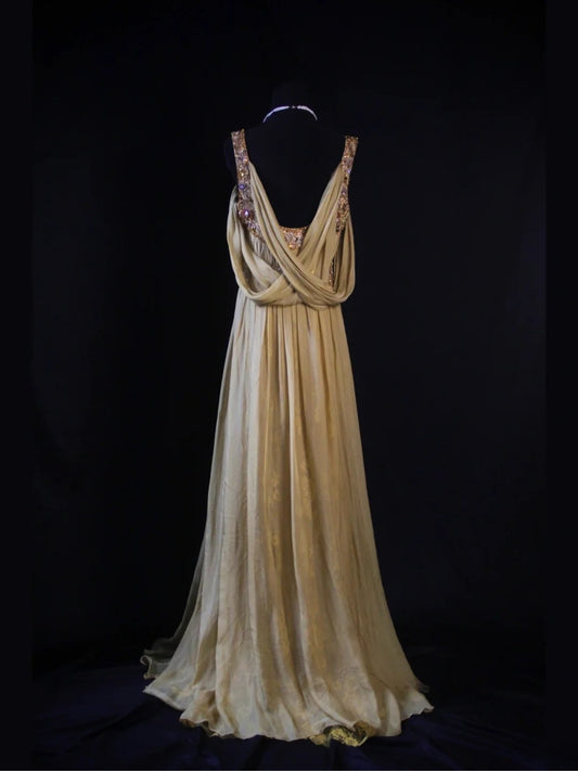 Vintage A line Cowl Neck Chiffon 80s With Beadings Bodice Long Prom Dresses Inspo Birthday Outfit Formal Dress For Women AS479