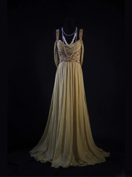 Vintage A line Cowl Neck Chiffon 80s With Beadings Bodice Long Prom Dresses Inspo Birthday Outfit Formal Dress For Women AS479
