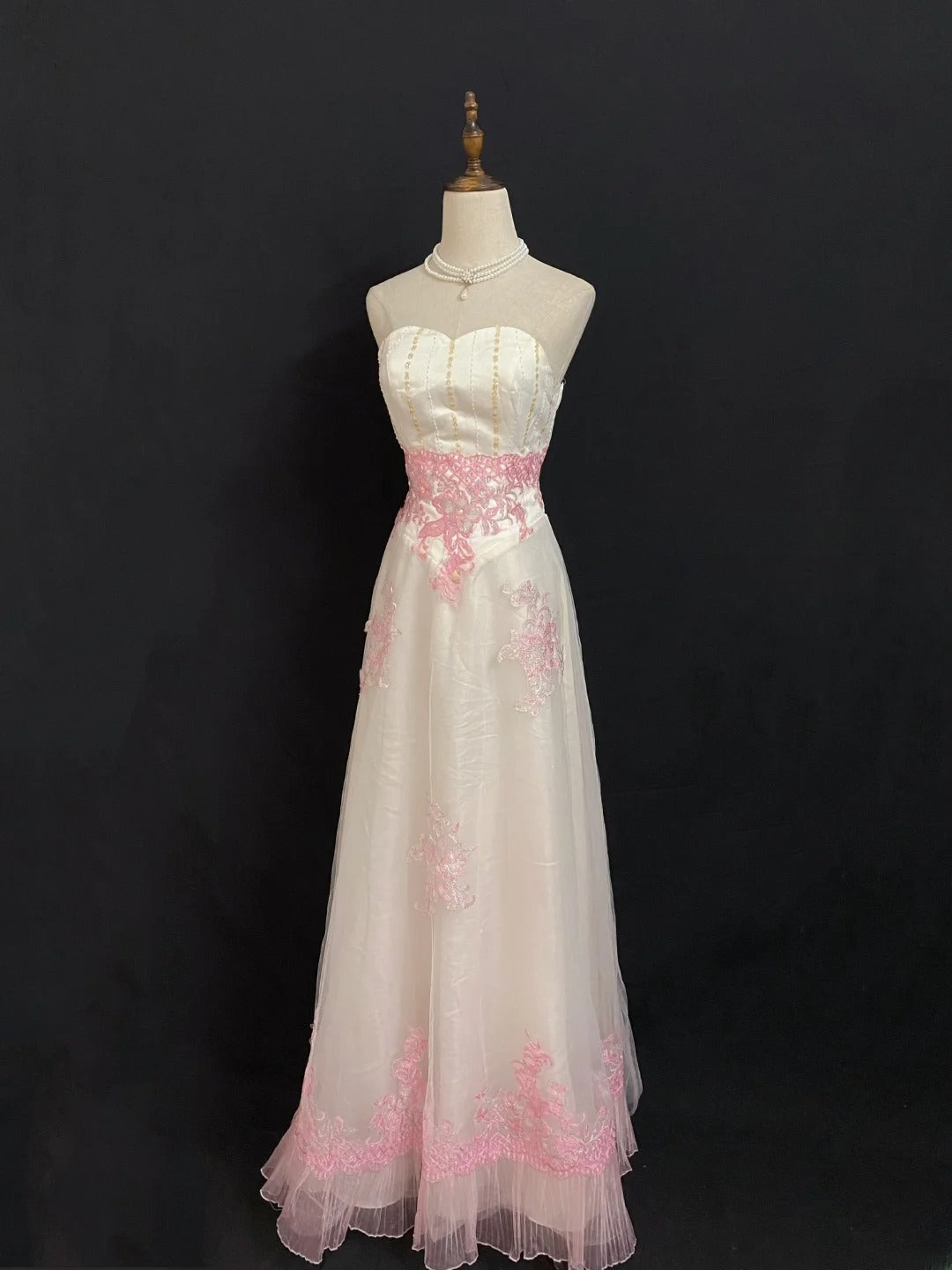 Vintage 80s A Line Sweetheart Pink Lace With Appliqued Long Prom Dresses Formal Outfit Evening Night Dress RB7942