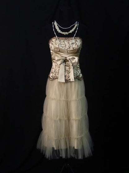 Vintage A Line Strapless Tulle With Beadings 18th Birthday Dress Homecoming Dresses Cocktail Gown AS484