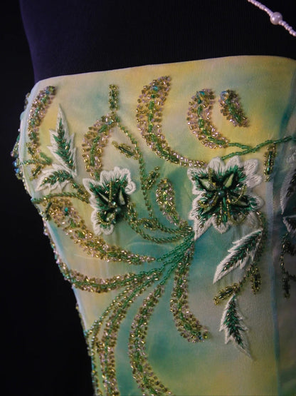 Retro 80s Mermaid Strapless Floral Green Chiffon With Beadings Long Prom Dresses Inspo 22th Birthday Outfit Formal Dress AS485