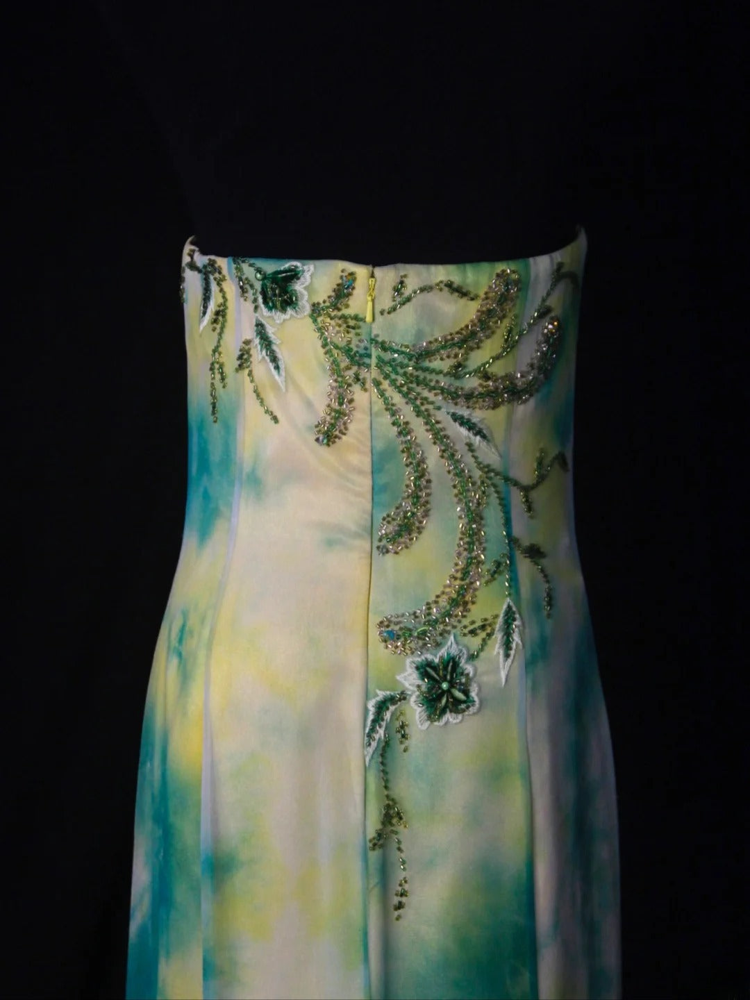 Retro 80s Mermaid Strapless Floral Green Chiffon With Beadings Long Prom Dresses Inspo 22th Birthday Outfit Formal Dress AS485