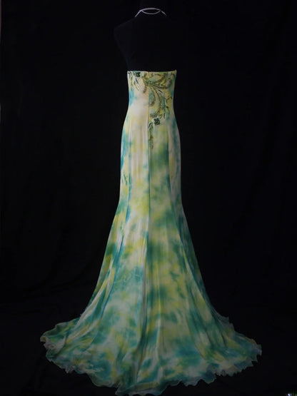 Retro 80s Mermaid Strapless Floral Green Chiffon With Beadings Long Prom Dresses Inspo 22th Birthday Outfit Formal Dress AS485