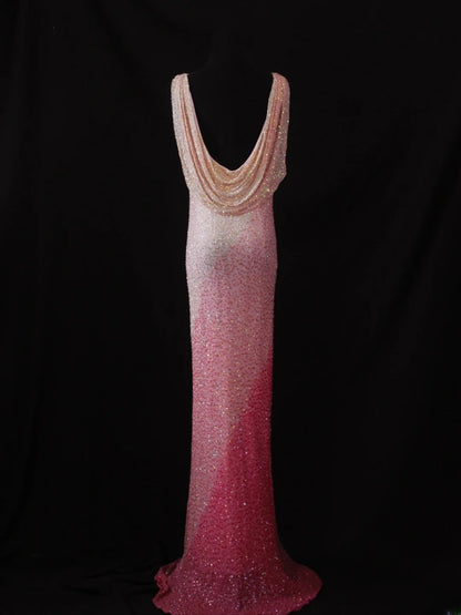 Vintage Mermaid Cowl Neck Pink White 80s With Beadings Bodice Long Prom Dresses Inspo Birthday Outfit Formal Dress For Women AS486