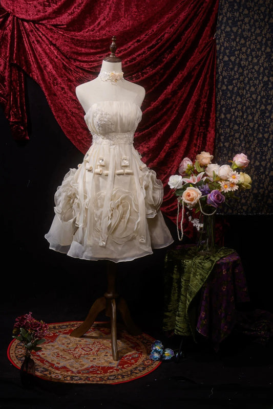 Vintage Ball Gown Strapless Champagne Knee Length Birthday Dress Homecoming Dresses Inspo Cocktail Hoco Outfits RB8635
