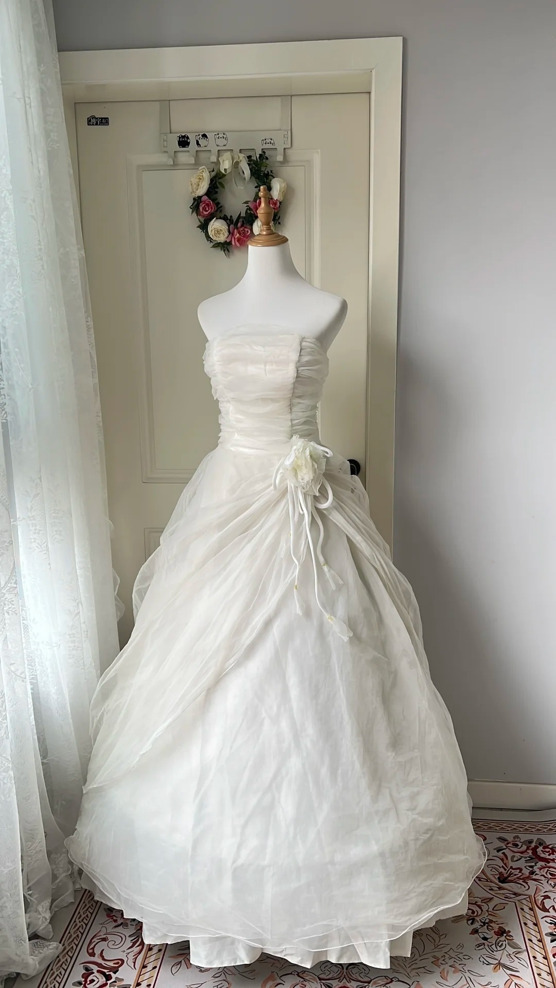 Fairytale Sweet 16 Princess Ball Gown Strapless White Tiered Ruffled Skirt Floor‑Length RC0802