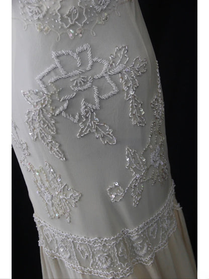Retro 80s Mermaid Boat White Chiffon With Beadings Long Prom Dresses Inspo 21st Birthday Outfit Formal Dress AS491