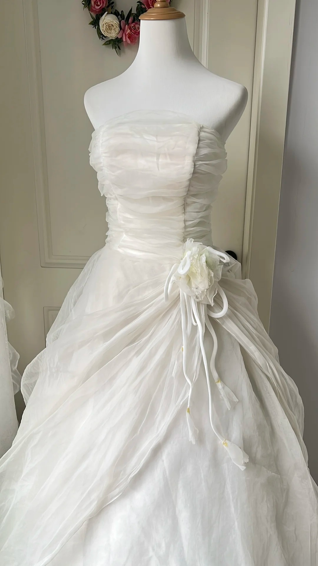 Fairytale Sweet 16 Princess Ball Gown Strapless White Tiered Ruffled Skirt Floor‑Length RC0802