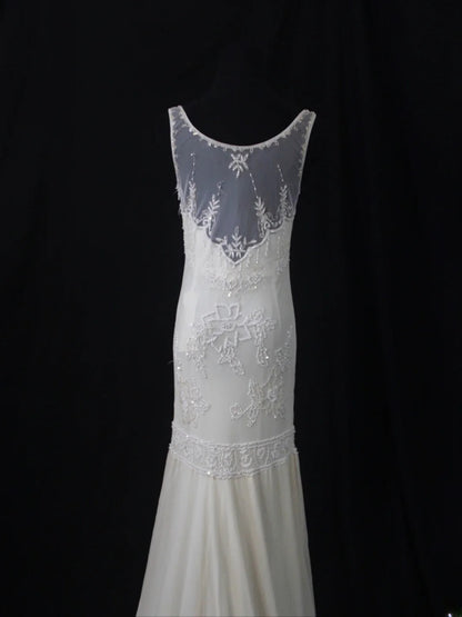 Retro 80s Mermaid Boat White Chiffon With Beadings Long Prom Dresses Inspo 21st Birthday Outfit Formal Dress AS491