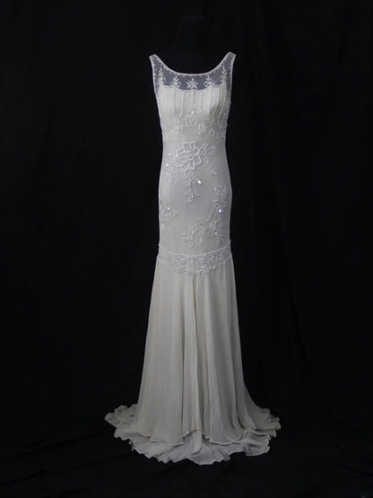 Retro 80s Mermaid Boat White Chiffon With Beadings Long Prom Dresses Inspo 21st Birthday Outfit Formal Dress AS491