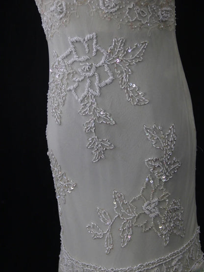 Retro 80s Mermaid Boat White Chiffon With Beadings Long Prom Dresses Inspo 21st Birthday Outfit Formal Dress AS491