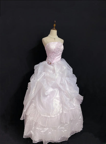 Princesses Fairytale Ball Gown Strapless Lilac With Flowers Tiered Quince Dress Quinceanera Dresses Formal 16th Birthday Outfit RB7950