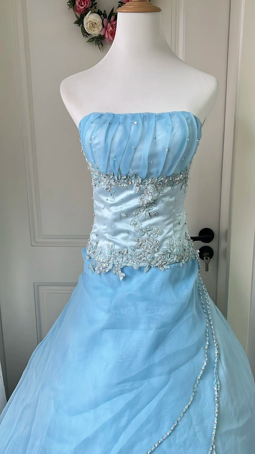 Fairytale Sweet 16 Princess Ball Gown Strapless Blue With Layers Beaded Skirt Floor‑Length RC0803