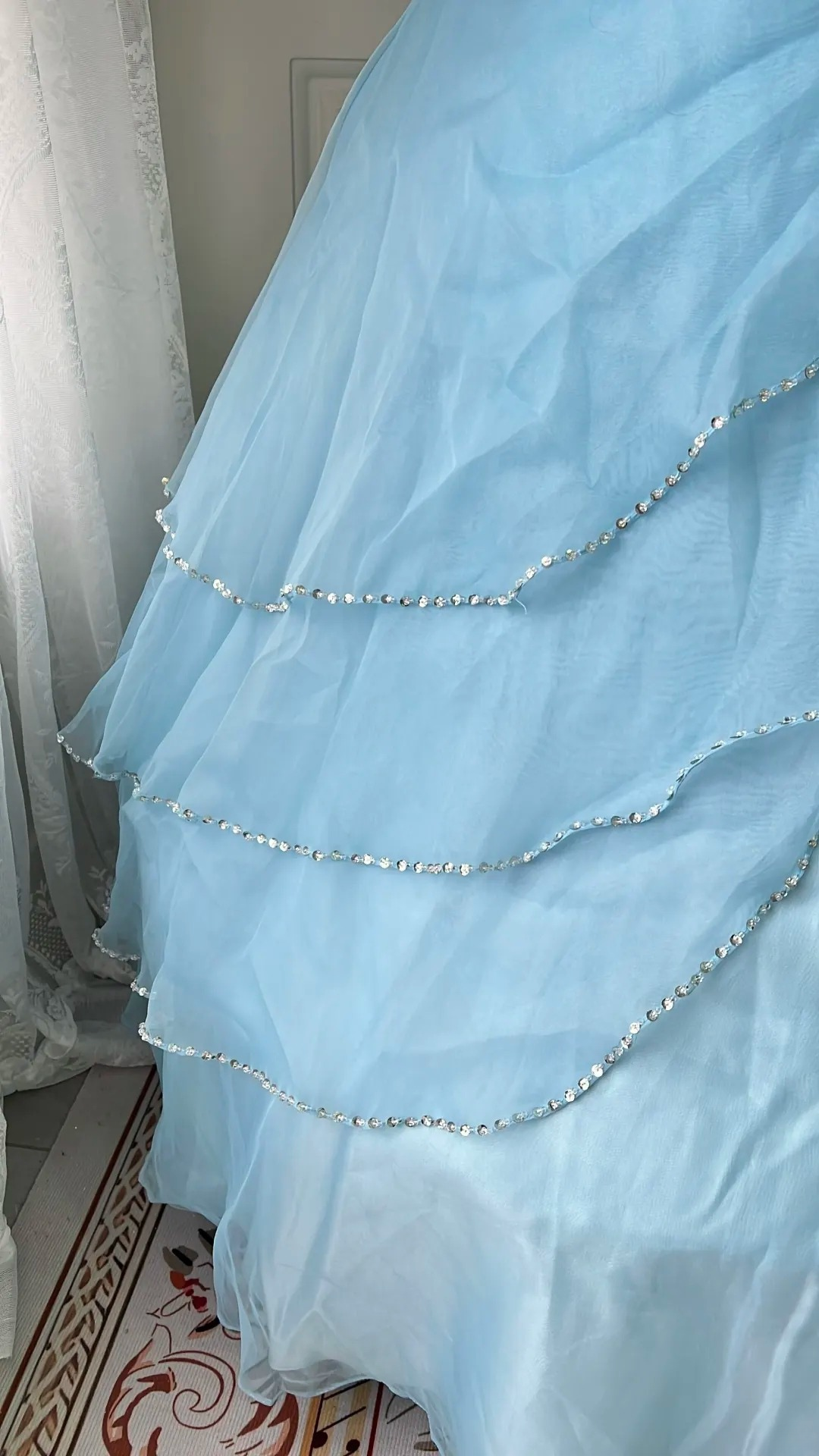 Fairytale Sweet 16 Princess Ball Gown Strapless Blue With Layers Beaded Skirt Floor‑Length RC0803
