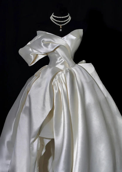 Romantic Long Wedding Dresses White High Low Sweetheart Slit Long Wedding Dress Style For Brides Fitted With Train Bridal Gowns AS494