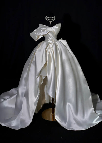 Romantic Long Wedding Dresses White High Low Sweetheart Slit Long Wedding Dress Style For Brides Fitted With Train Bridal Gowns AS494