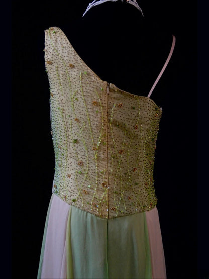 Retro 80s A line Irregular Neck Lilac Green Chiffon With Beadings Prom Dresses Inspo 22th Birthday Outfit Formal Dress AS496