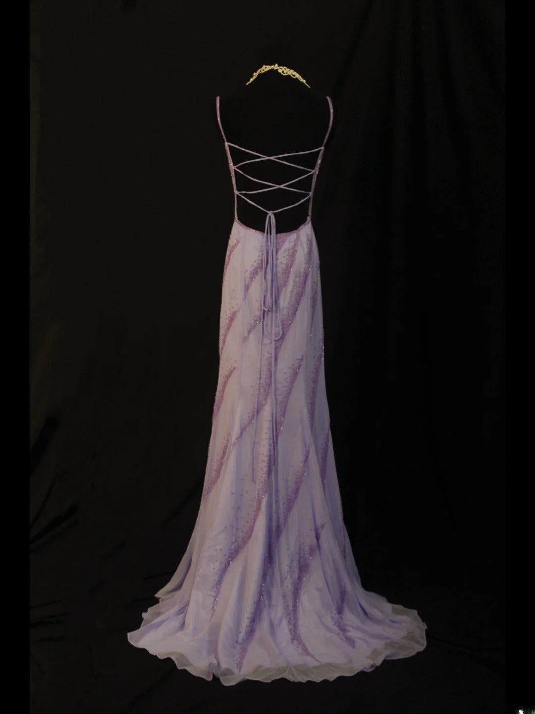 Vintage A line Spaghetti Straps Lilac Backless Chiffon 90s With Beads Prom Max Dresses Inspo 19th Birthday Outfit Formal Dress For Women AS497