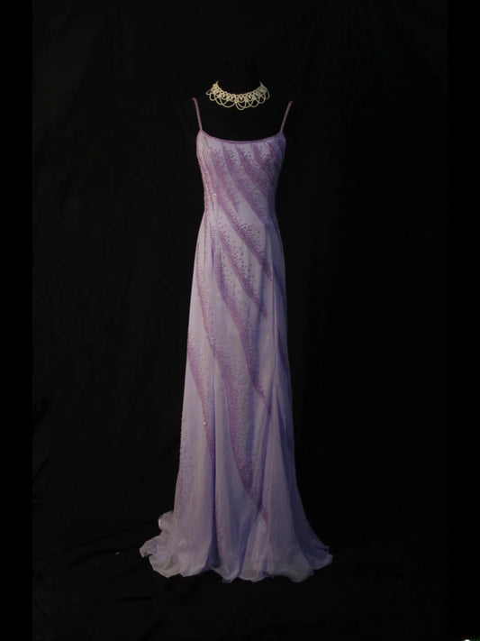 Vintage A line Spaghetti Straps Lilac Backless Chiffon 90s With Beads Prom Max Dresses Inspo 19th Birthday Outfit Formal Dress For Women AS497