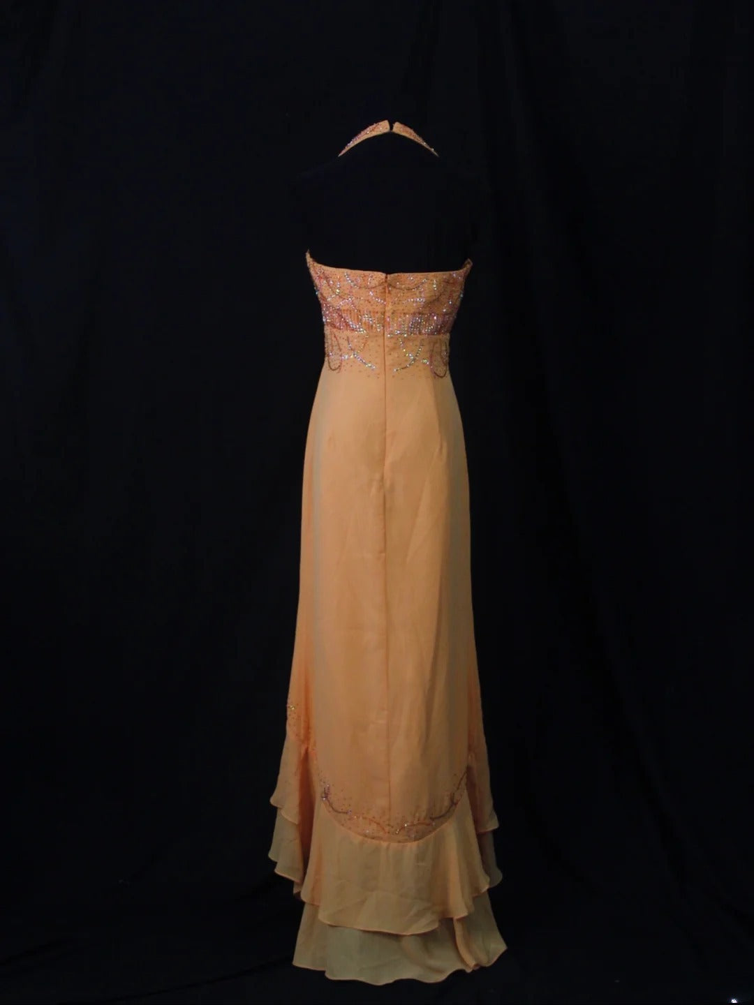 Retro 80s High Low Halter Orange Chiffon With Silver Beads Prom Dresses Inspo 22th Birthday Outfit Formal Dress AS498
