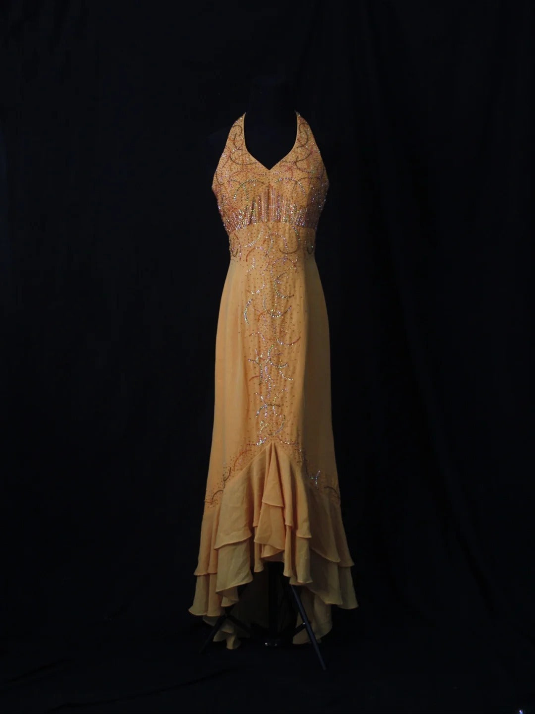 Retro 80s High Low Halter Orange Chiffon With Silver Beads Prom Dresses Inspo 22th Birthday Outfit Formal Dress AS498