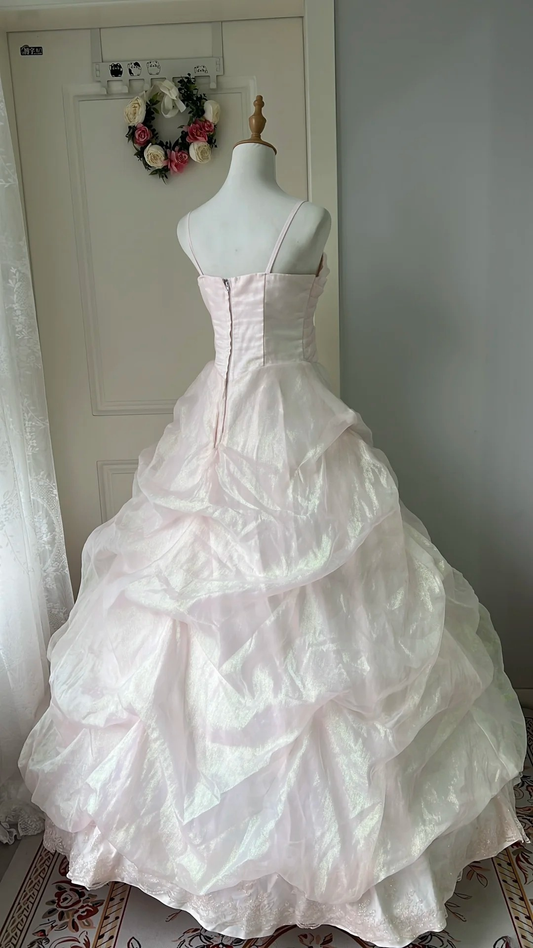 Fairytale Sweet 16 Princess Ball Gown Spaghetti Straps Pink With Tiered Skirt Floor‑Length RC0809