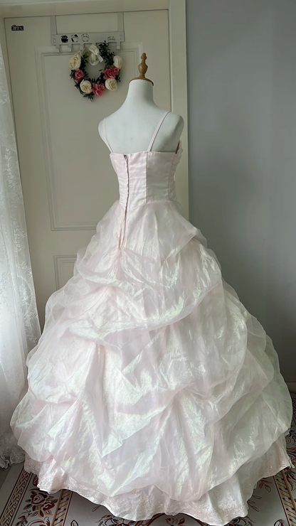 Fairytale Sweet 16 Princess Ball Gown Spaghetti Straps Pink With Tiered Skirt Floor‑Length RC0809