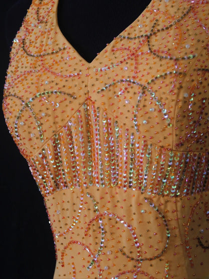 Retro 80s High Low Halter Orange Chiffon With Silver Beads Prom Dresses Inspo 22th Birthday Outfit Formal Dress AS498