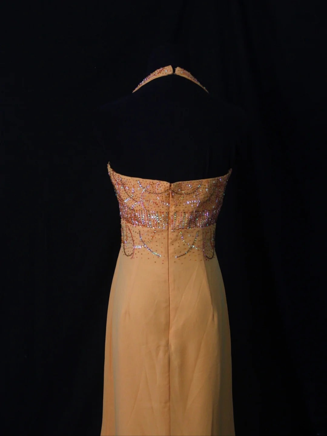 Retro 80s High Low Halter Orange Chiffon With Silver Beads Prom Dresses Inspo 22th Birthday Outfit Formal Dress AS498