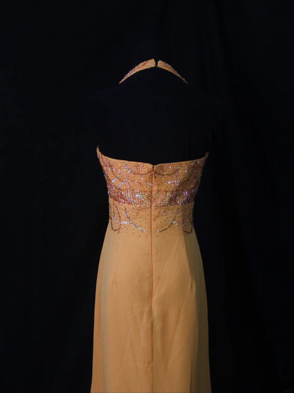 Retro 80s High Low Halter Orange Chiffon With Silver Beads Prom Dresses Inspo 22th Birthday Outfit Formal Dress AS498