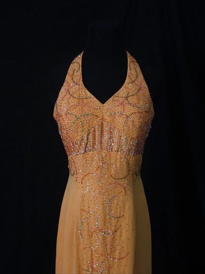 Retro 80s High Low Halter Orange Chiffon With Silver Beads Prom Dresses Inspo 22th Birthday Outfit Formal Dress AS498