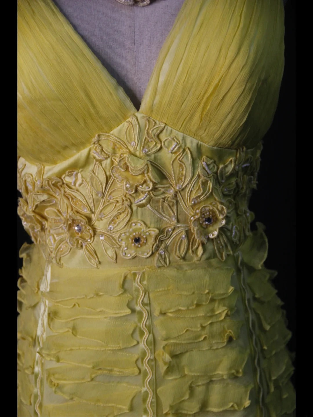 Vintage Sheath V Neck Yellow Tulle With Flowers 18th Birthday Dress Homecoming Dresses Cocktail Gown AS499