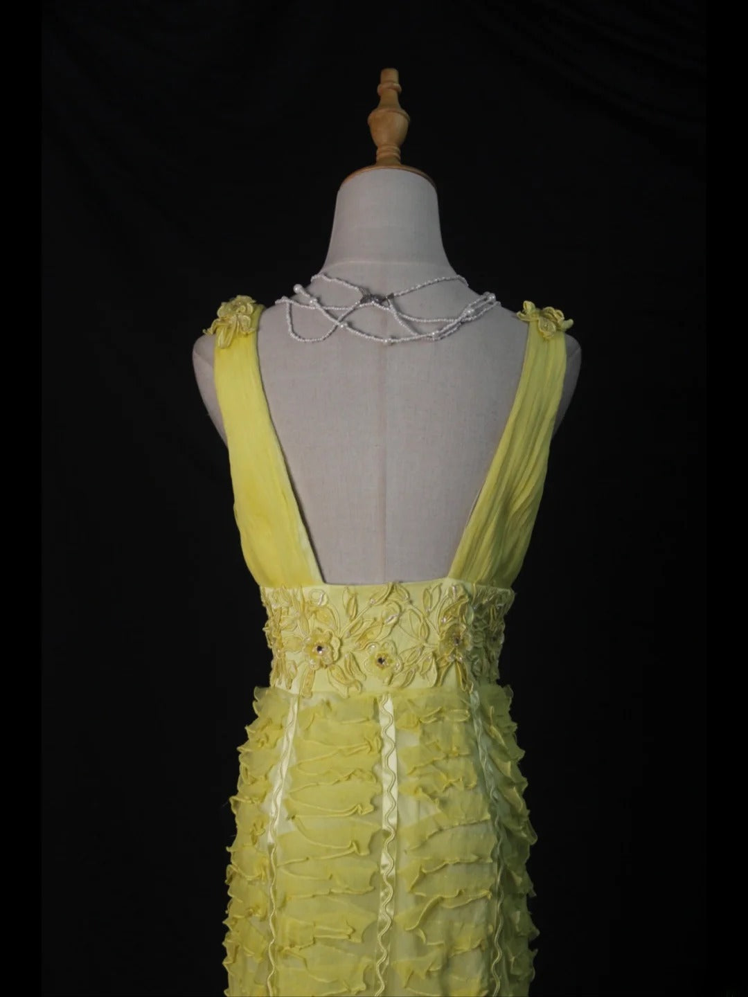 Vintage Sheath V Neck Yellow Tulle With Flowers 18th Birthday Dress Homecoming Dresses Cocktail Gown AS499