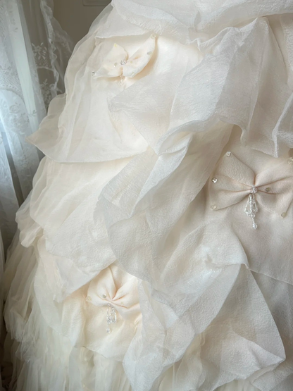 Sweet 16 Quinceanera Dress Strapless Daffodil Tiered Ball Gown With Bows Ruffled RC0810