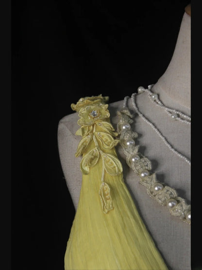 Vintage Sheath V Neck Yellow Tulle With Flowers 18th Birthday Dress Homecoming Dresses Cocktail Gown AS499