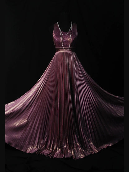Vintage A Line Dusty Purple 1950s With Beads Pleated Bodice Long Prom Dresses Inspo 18th Birthday Outfit Formal Gown AS501