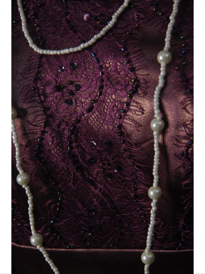 Vintage A Line Dusty Purple 1950s With Beads Pleated Bodice Long Prom Dresses Inspo 18th Birthday Outfit Formal Gown AS501