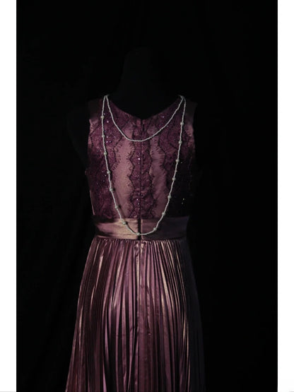 Vintage A Line Dusty Purple 1950s With Beads Pleated Bodice Long Prom Dresses Inspo 18th Birthday Outfit Formal Gown AS501