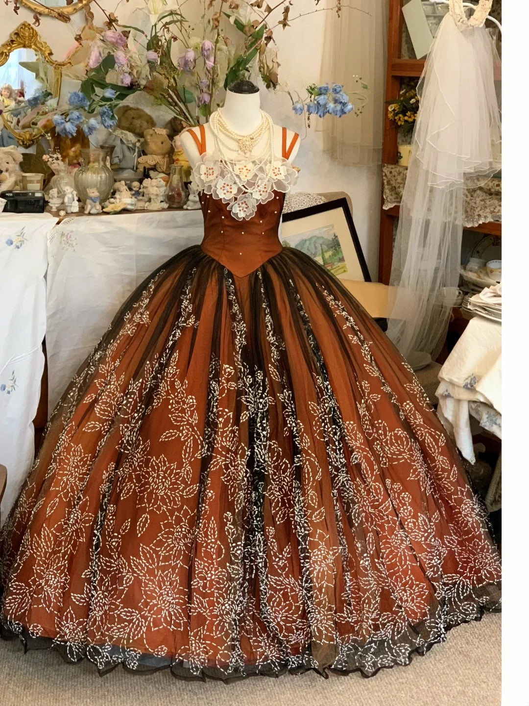 Sweet 16 Dress Ball Gown Spaghetti Straps Tulle Brown Vestido De 15 Sweet Sixteen Dress RB9579