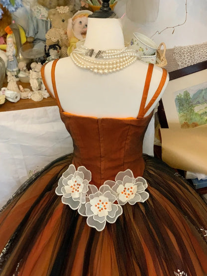 Sweet 16 Dress Ball Gown Spaghetti Straps Tulle Brown Vestido De 15 Sweet Sixteen Dress RB9579