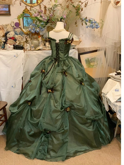 Sweet 16 Dress Ball Gown Spaghetti Straps Green Vestido De 15 Sweet Sixteen Dress RB9580