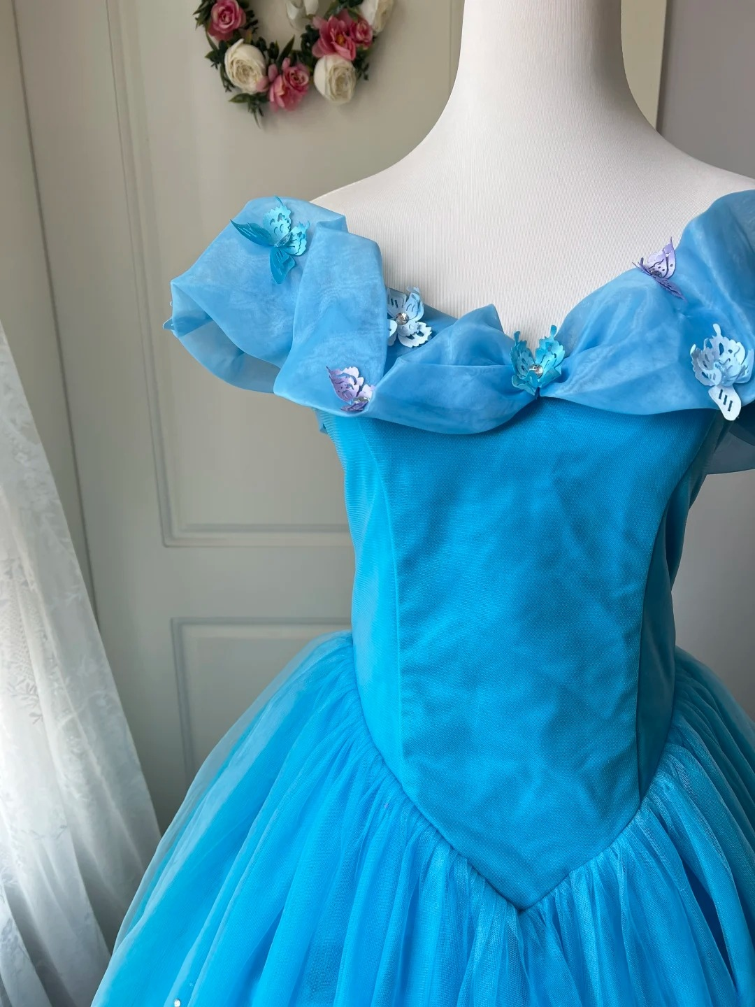 Fairytale Sweet 16 Dress Princess Ball Gown Off Shoulder Blue With Sleeves Floor‑Length Quinceanera Dresses RC0816