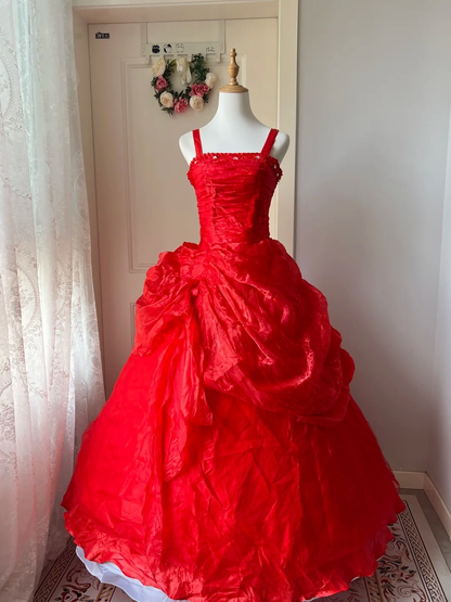 Sweet 16 Quinceanera Dress Red Tiered Ball Gown Spaghetti Straps With Ruffled Birthday Party Gown RC0817