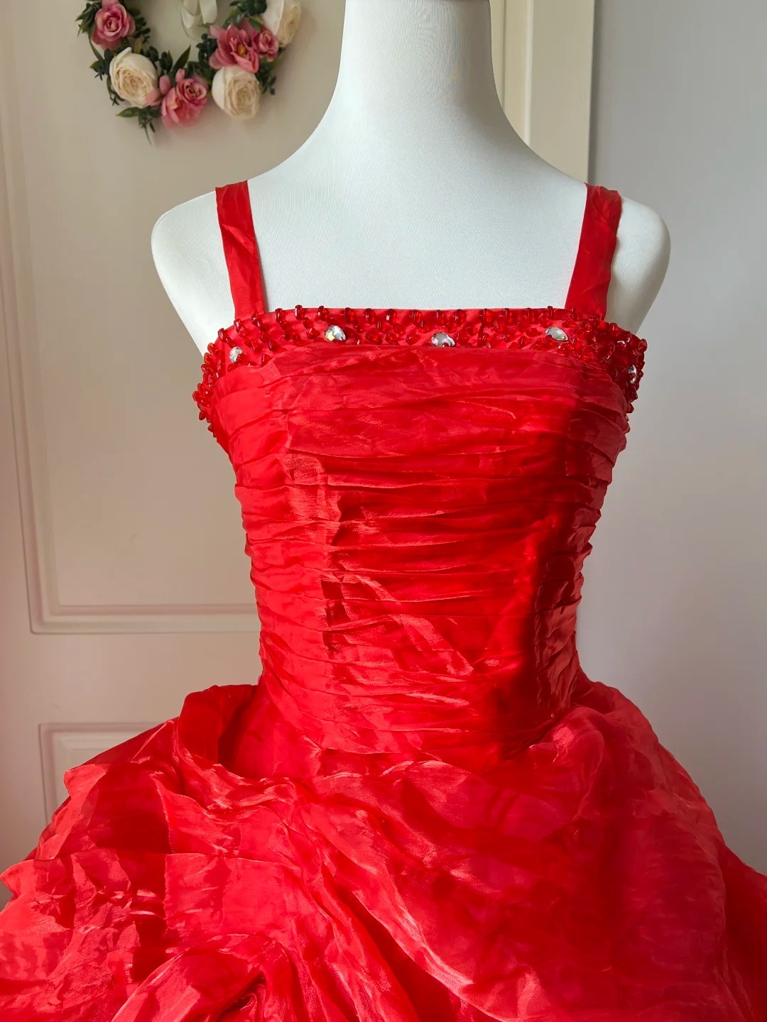 Sweet 16 Quinceanera Dress Red Tiered Ball Gown Spaghetti Straps With Ruffled Birthday Party Gown RC0817