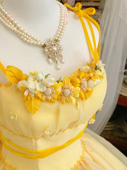 Sweet 16 Dress Ball Gown Yellow Spaghetti Straps With Flowers Vestido De 15 Sweet Sixteen Dress RB9587
