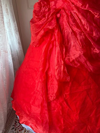 Sweet 16 Quinceanera Dress Red Tiered Ball Gown Spaghetti Straps With Ruffled Birthday Party Gown RC0817