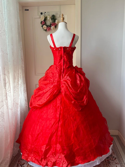 Sweet 16 Quinceanera Dress Red Tiered Ball Gown Spaghetti Straps With Ruffled Birthday Party Gown RC0817