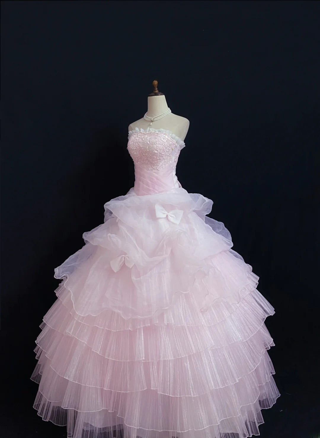 Princesses Fairytale Ball Gown Strapless Tulle Pink Lace Long Quince Dress Quinceanera Dresses Formal Birthday Outfits RB7967